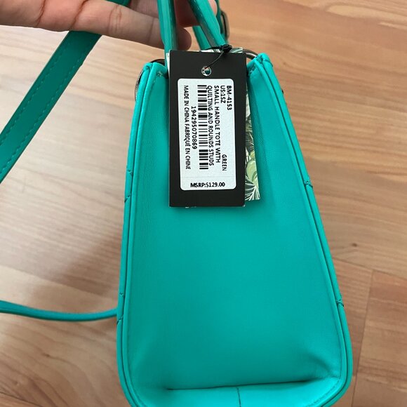 FIRM. $129 Badgley Mischka Diamond Purse, Vegan Leather Studded Branded Gunmetal - Picture 14 of 14